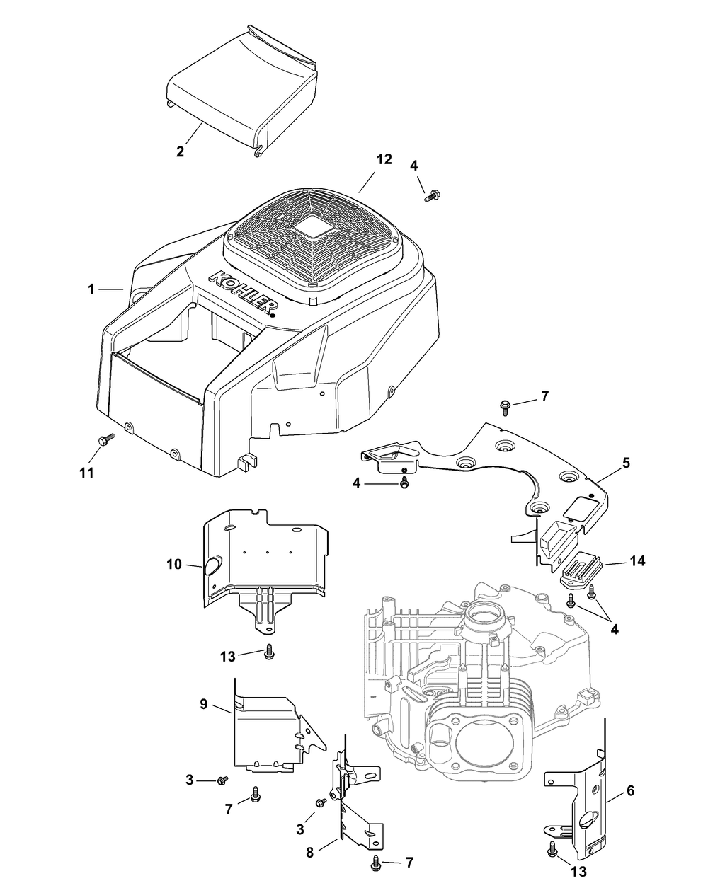 Kohler Sv715-3027 Blower Housing And Baffles Diagram and Parts List for RZT-S42 (17AF2BDS010-17WF2BDS010-17WF2BDS056-17WF2BDS210)(2012) Cub Cadet Lawn Tractor